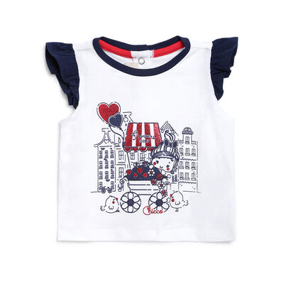 Girls White Printed Short Sleeve T-shirt